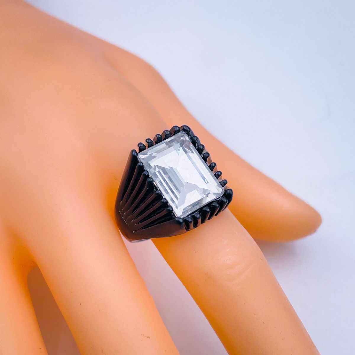Stylish Daily Party Biker Alloy Crystal White Rectangle Ring Men Bulk