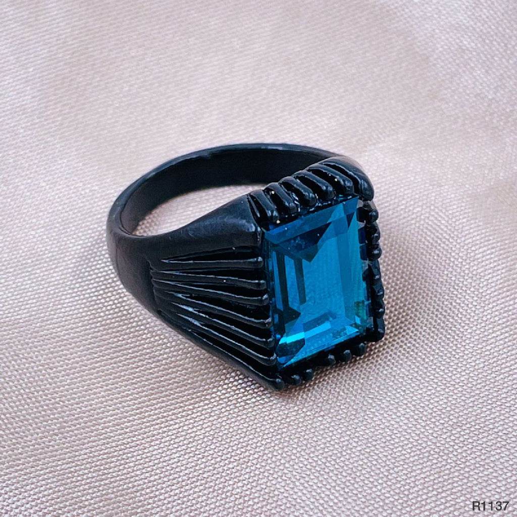Rectangle Sea Blue Black Cubic Zirconia Crystal Alloy Ring Men Bulk