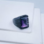 Stylish Daily Party Biker Alloy Crystal Purple Rectangle Ring Men Bulk