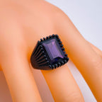 Stylish Daily Party Biker Alloy Crystal Purple Rectangle Ring Men Bulk
