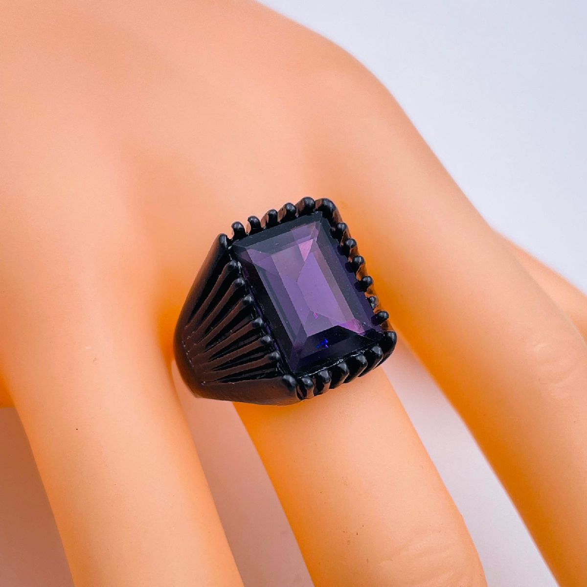 Stylish Daily Party Biker Alloy Crystal Purple Rectangle Ring Men Bulk