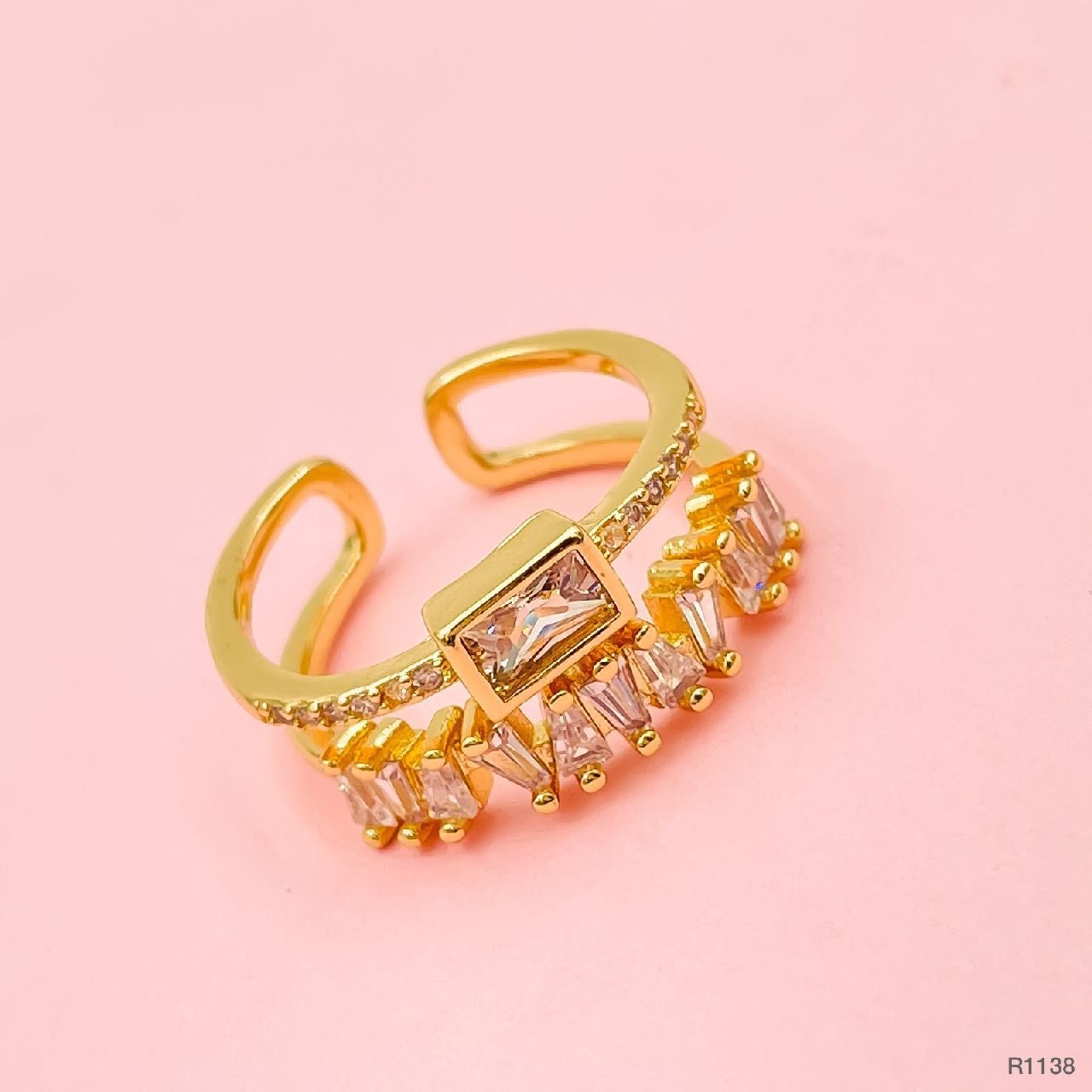 Stylish Baguette American Diamond Gold Ring For Women Bulk Main image