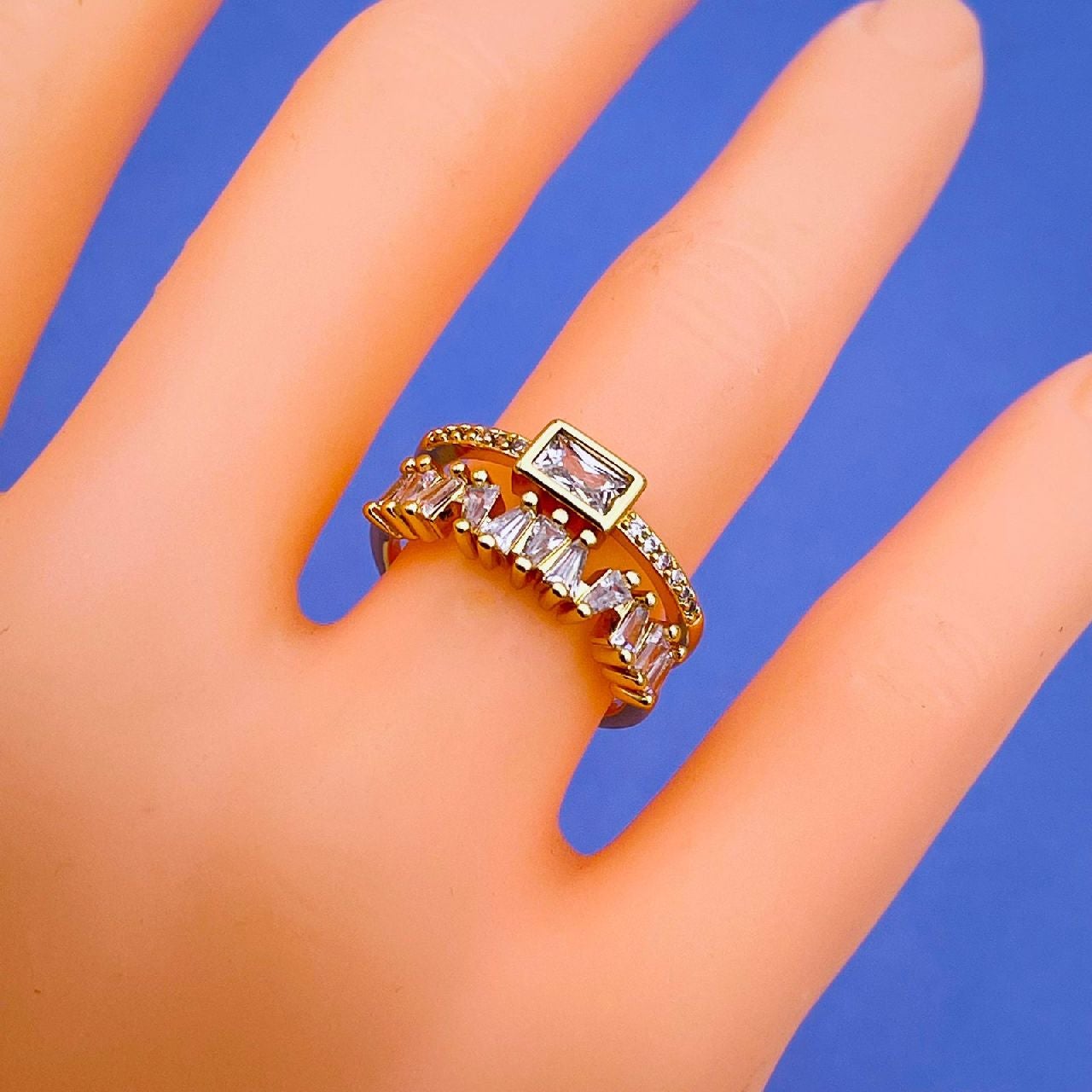 Stylish Baguette American Diamond Gold Ring For Women Bulk