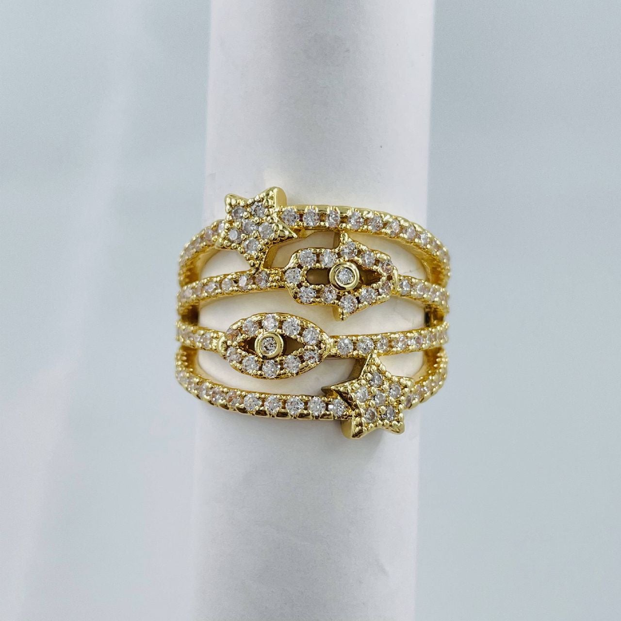Evil Eye Hamsa Star Gold Copper CZ Adjustable Band Ring Bulk Secondary image