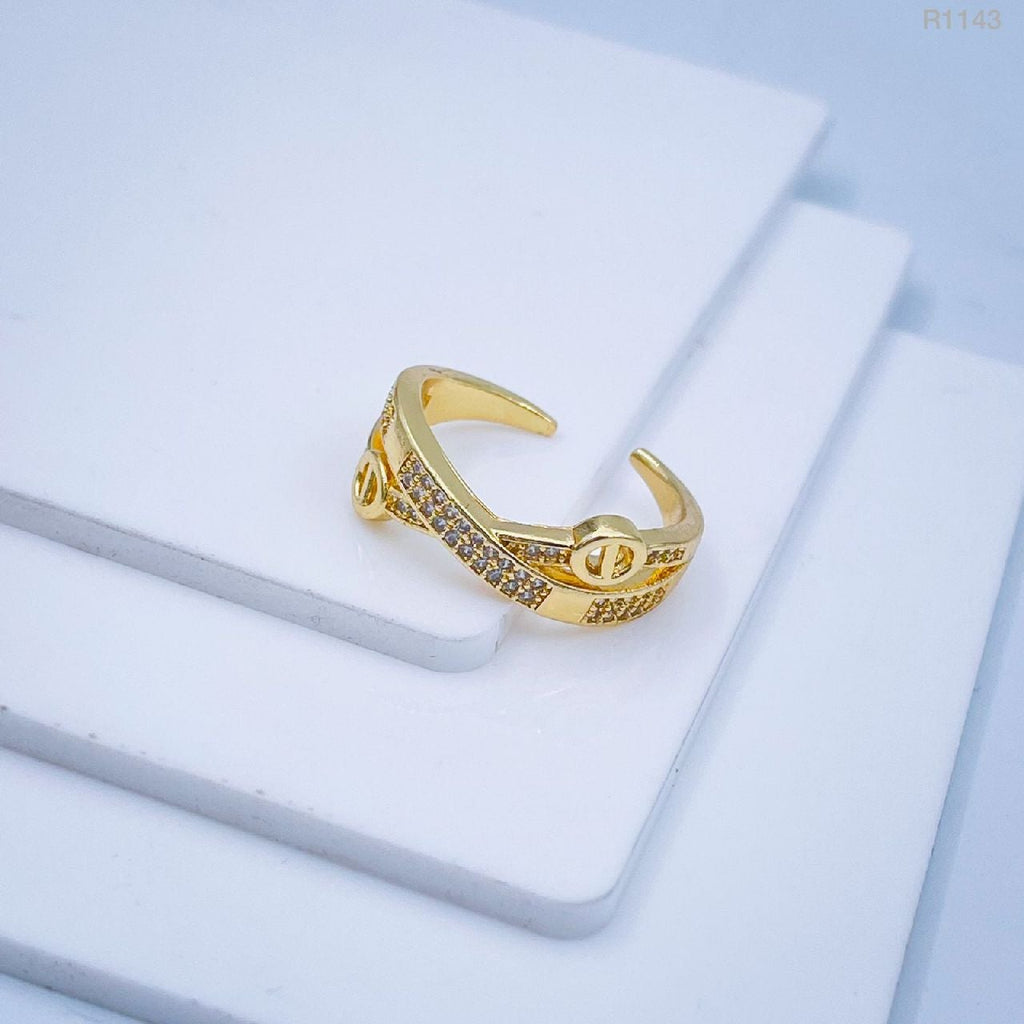 Stylish Gold Cubic Zirconia Free Size Adjustable Band Ring Gold Bulk