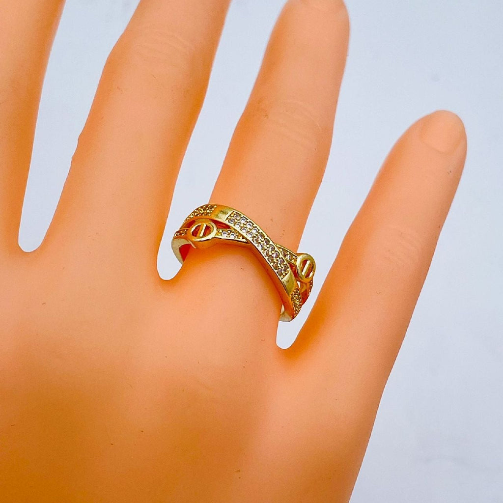 Stylish Gold Cubic Zirconia Free Size Adjustable Band Ring Gold Bulk