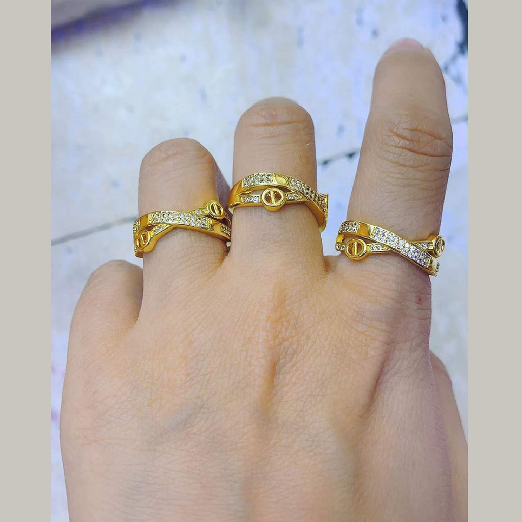 Stylish Gold Cubic Zirconia Free Size Adjustable Band Ring Gold Bulk