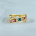 Rainbow Gold Multicolour Copper CZ Crystal Band Ring Bulk