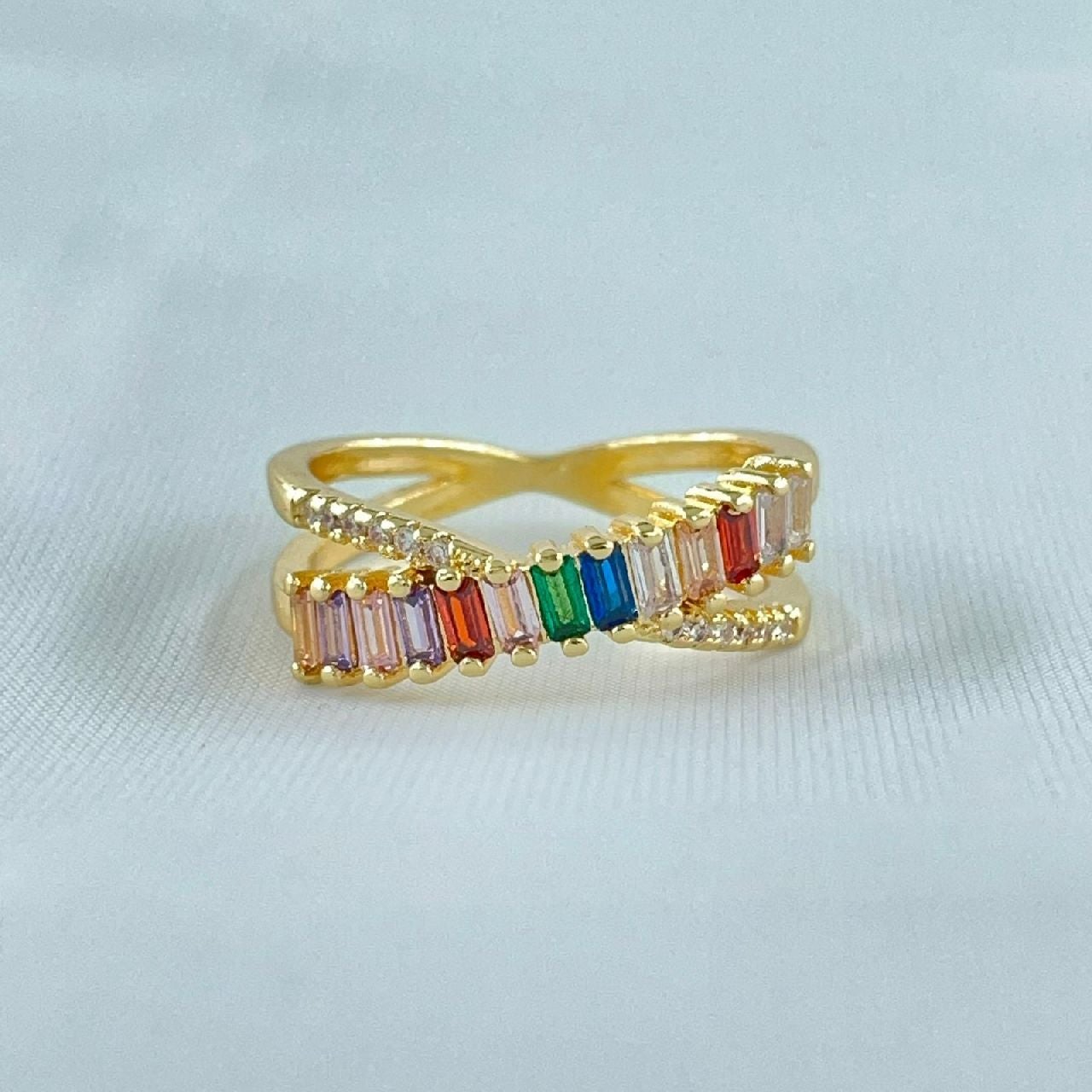 Rainbow Gold Multicolour Copper CZ Crystal Band Ring Bulk