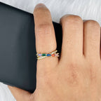 Rainbow Baguette Gold Multi Copper CZ Crystal Band Ring Bulk
