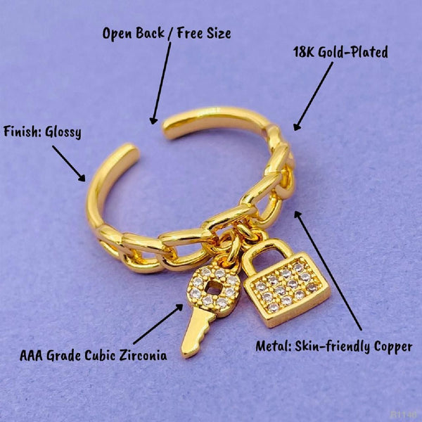 Curb Key Lock Copper Gold Ring For Women Bulk Secondary image