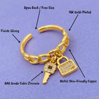 Curb Key Lock Copper Gold Ring For Women Bulk