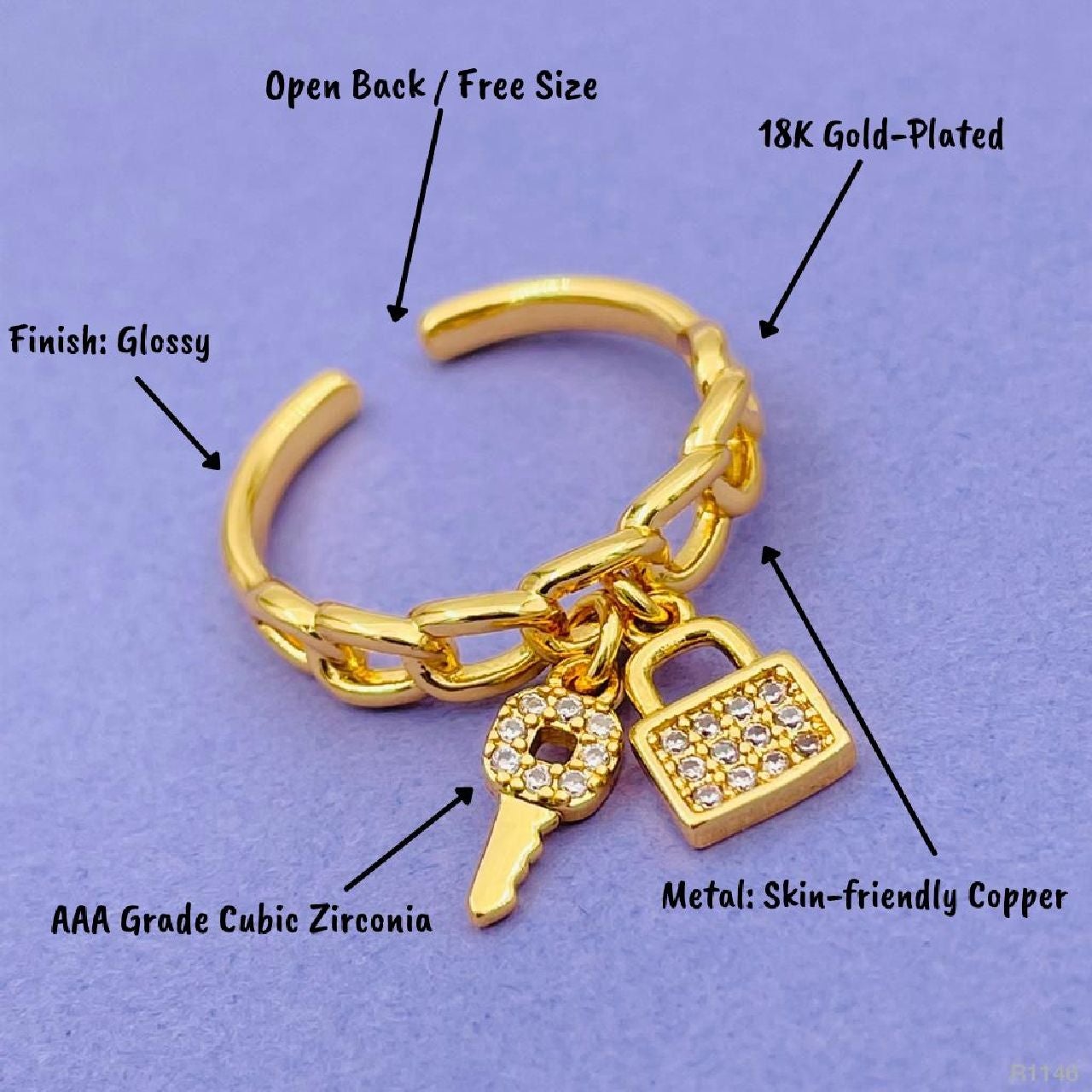 Curb Key Lock Copper Gold Ring For Women Bulk