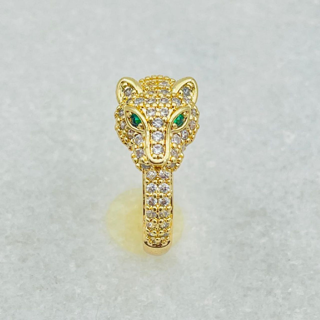 Stainless Steel Cubic Zirconia Panther Gold Green Adjustable Ring Bulk