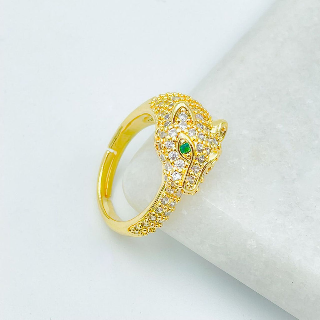 Stainless Steel Cubic Zirconia Panther Gold Green Adjustable Ring Bulk