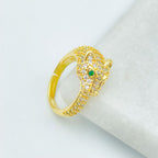 Stainless Steel Cubic Zirconia Panther Gold Green Adjustable Ring Bulk
