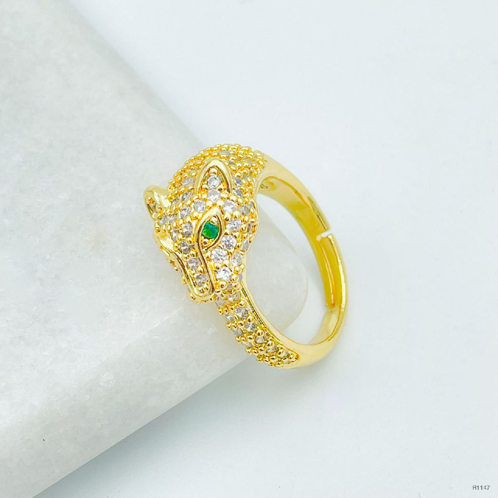 Stainless Steel Cubic Zirconia Panther Gold Green Adjustable Ring Bulk