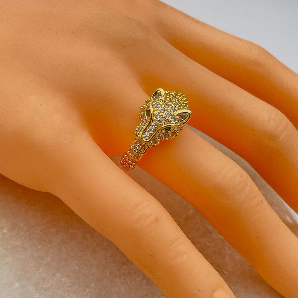 Stainless Steel Cubic Zirconia Panther Gold Green Adjustable Ring Bulk