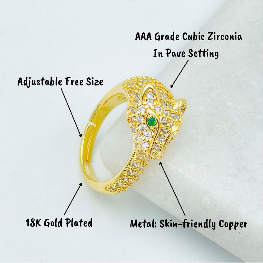 Stainless Steel Cubic Zirconia Panther Gold Green Adjustable Ring Bulk