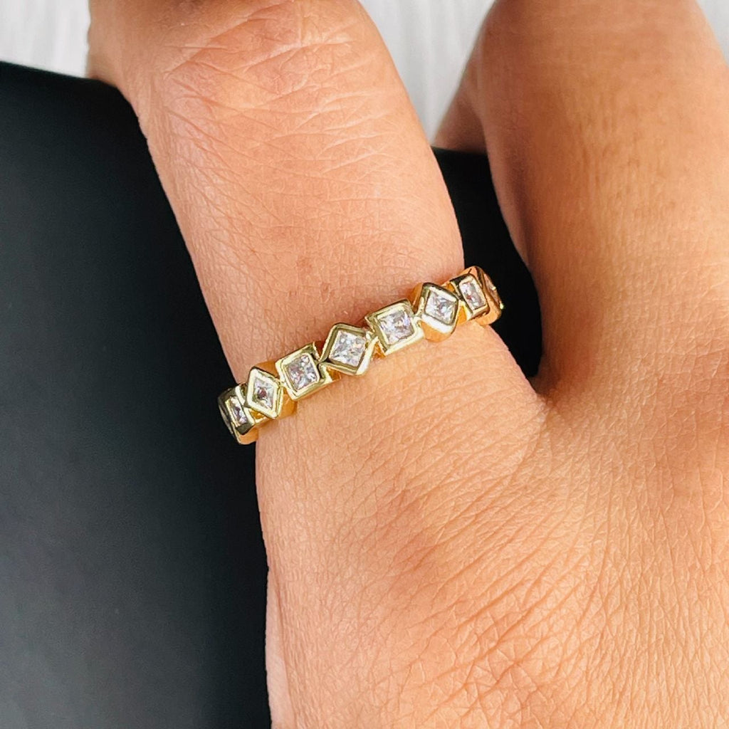 Princess Cut Gold Copper CZ Crystal Adjustable Band Ring Bulk