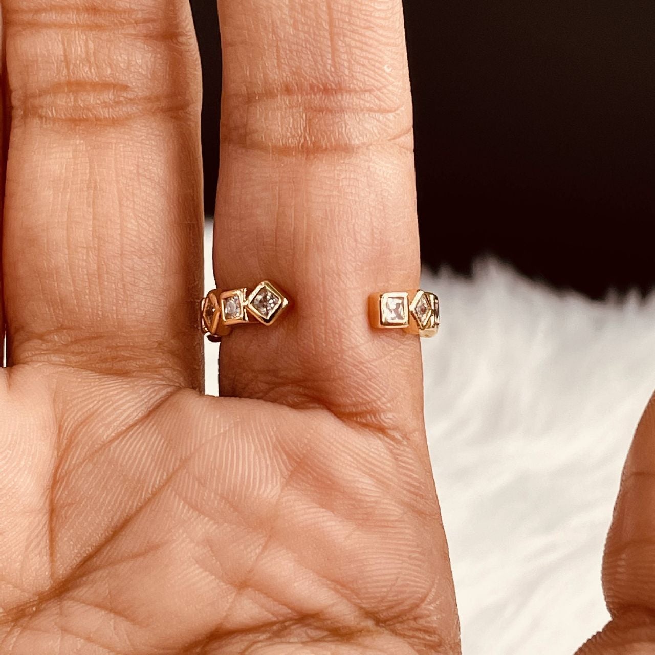 Princess Cut Gold Copper CZ Crystal Adjustable Band Ring Bulk Secondary image