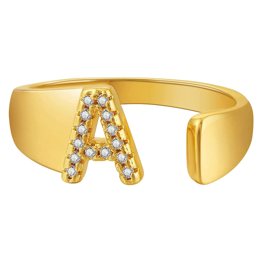 Initial Alphabets Letter CZ Gold Adjustable Band Ring Bulk