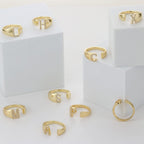 Initial Alphabets Letter CZ Gold Adjustable Band Ring Bulk