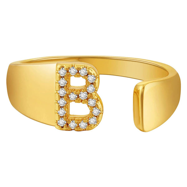 Initial Alphabets Letter CZ Gold Adjustable Band Ring Bulk Secondary image