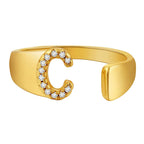 Initial Alphabets Letter CZ Gold Adjustable Band Ring Bulk
