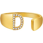 Initial Alphabets Letter CZ Gold Adjustable Band Ring Bulk