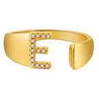 Initial Alphabets Letter CZ Gold Adjustable Band Ring Bulk