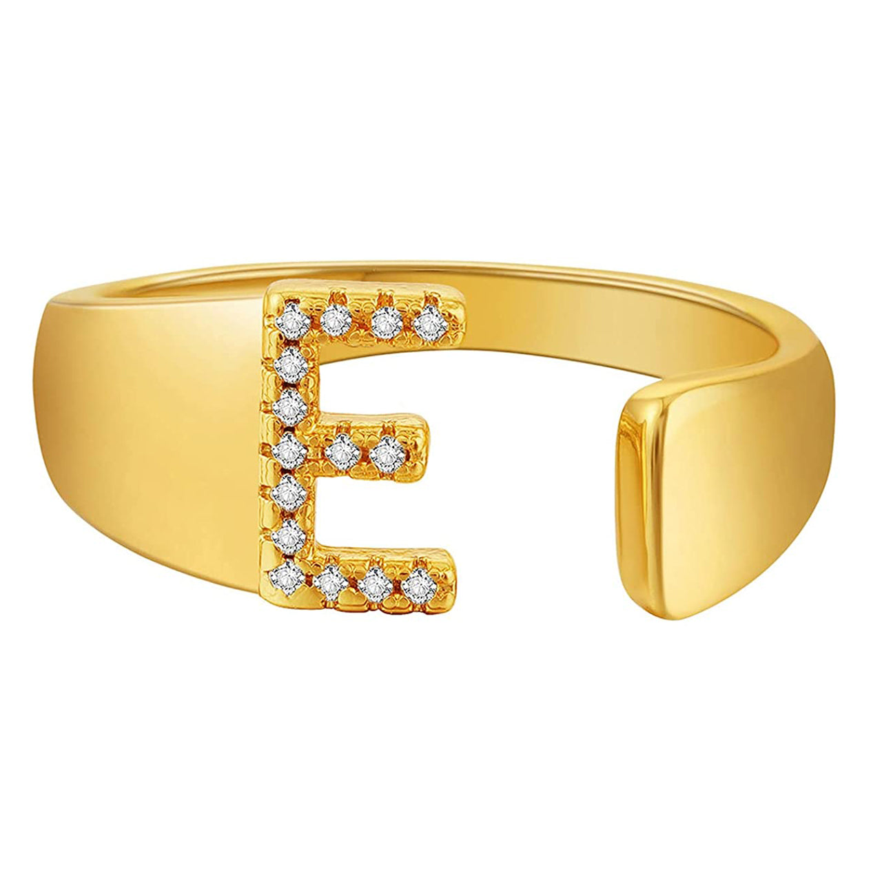 Initial Alphabets Letter CZ Gold Adjustable Band Ring Bulk