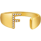 Initial Alphabets Letter CZ Gold Adjustable Band Ring Bulk