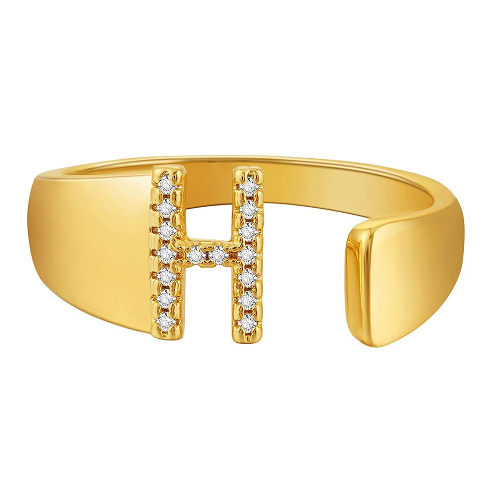 Initial Alphabets Letter CZ Gold Adjustable Band Ring Bulk