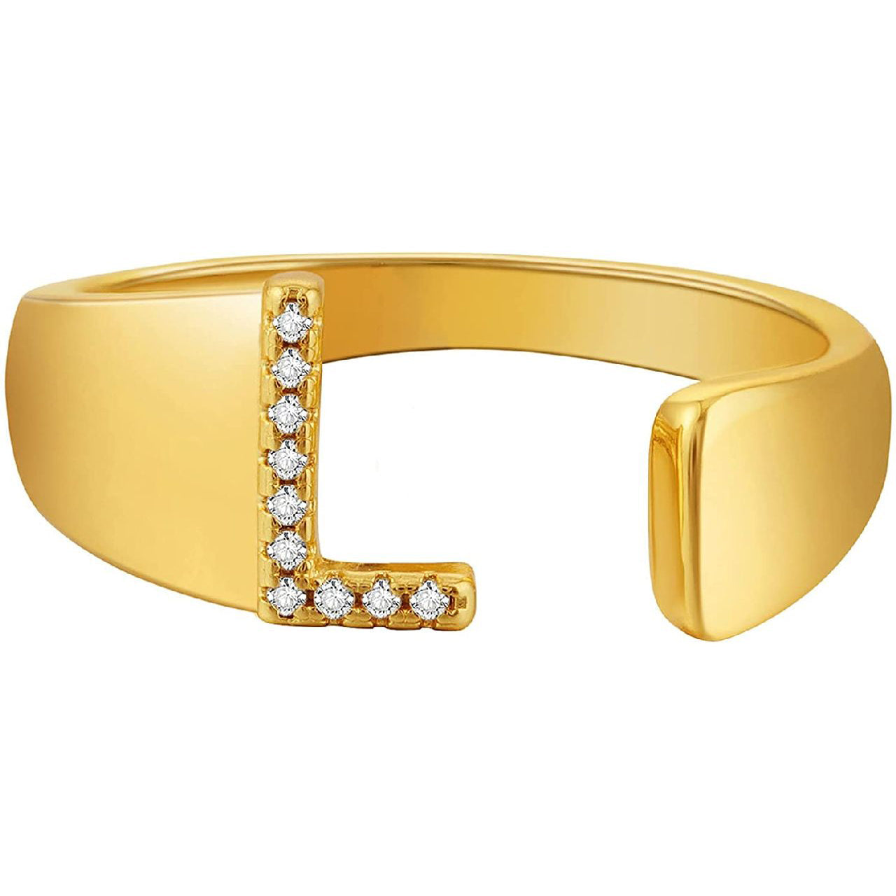Initial Alphabets Letter CZ Gold Adjustable Band Ring Bulk