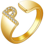 Initial Alphabets Letter CZ Gold Adjustable Band Ring Bulk