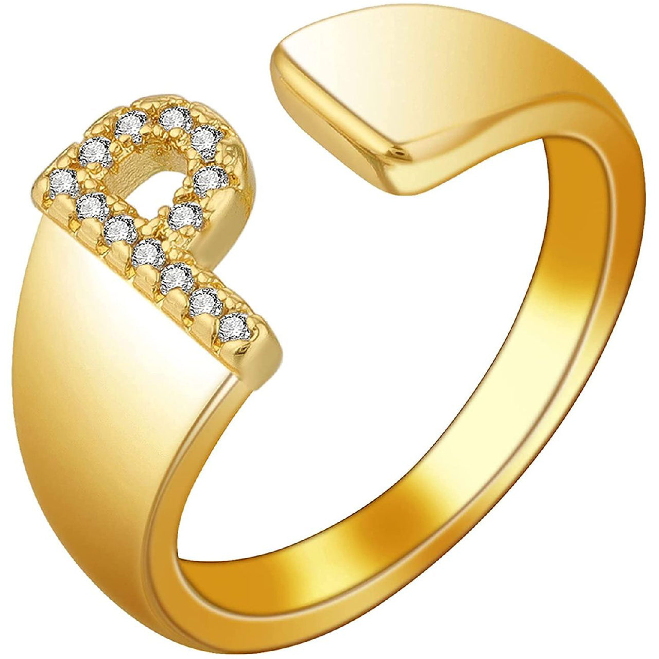 Initial Alphabets Letter CZ Gold Adjustable Band Ring Bulk