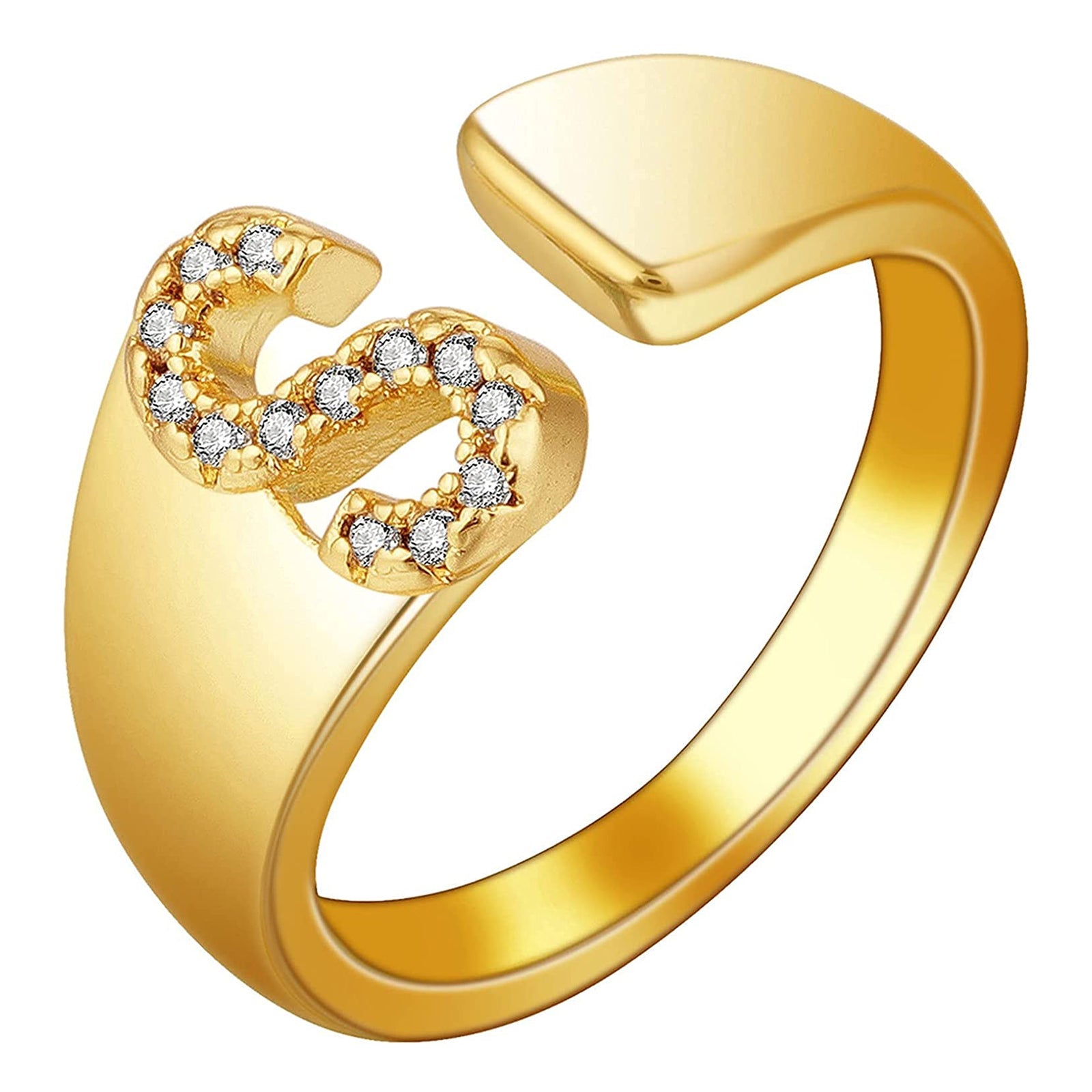 Initial Alphabets Letter CZ Gold Adjustable Band Ring Bulk