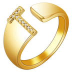 Initial Alphabets Letter CZ Gold Adjustable Band Ring Bulk