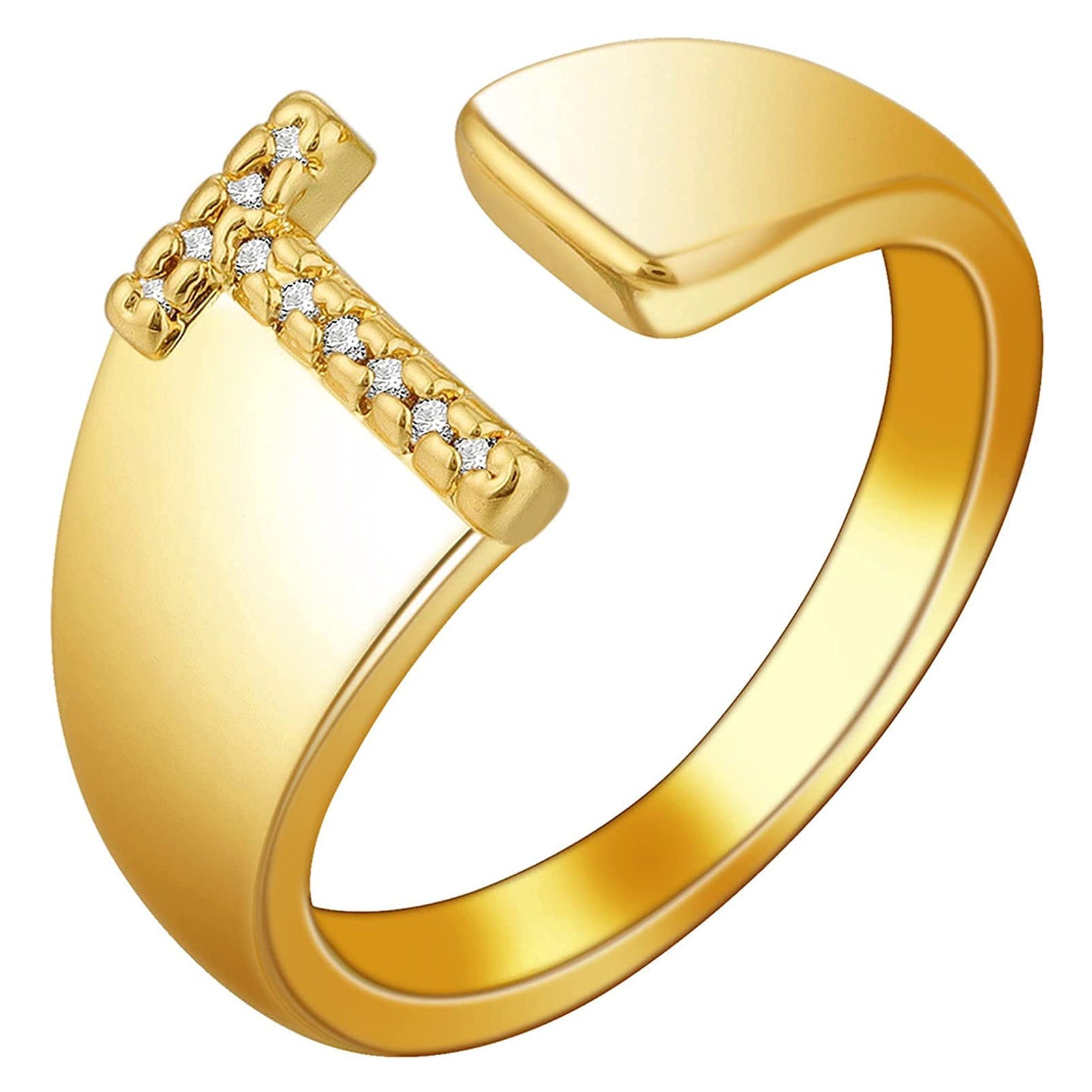 Initial Alphabets Letter CZ Gold Adjustable Band Ring Bulk
