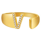 Initial Alphabets Letter CZ Gold Adjustable Band Ring Bulk