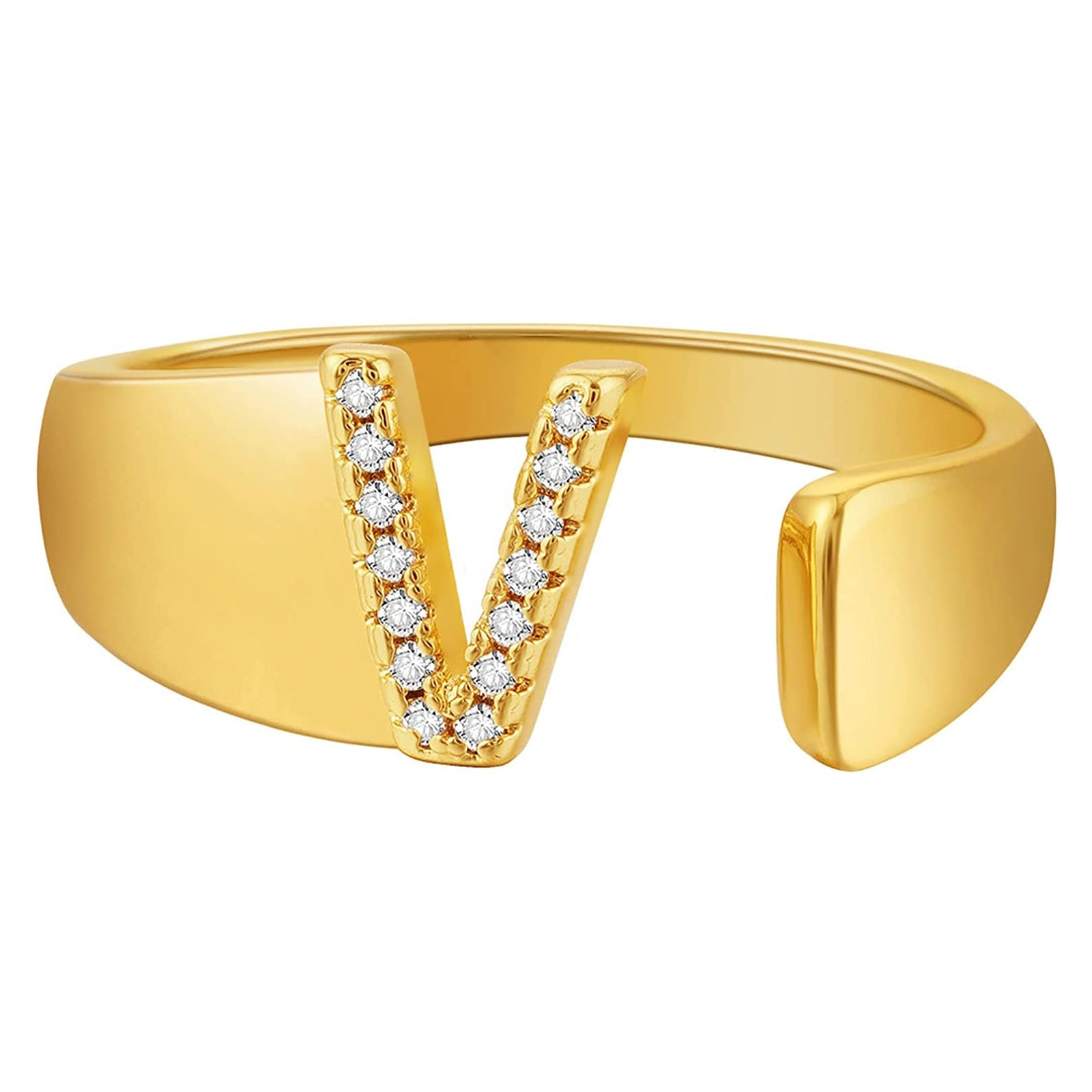 Initial Alphabets Letter CZ Gold Adjustable Band Ring Bulk