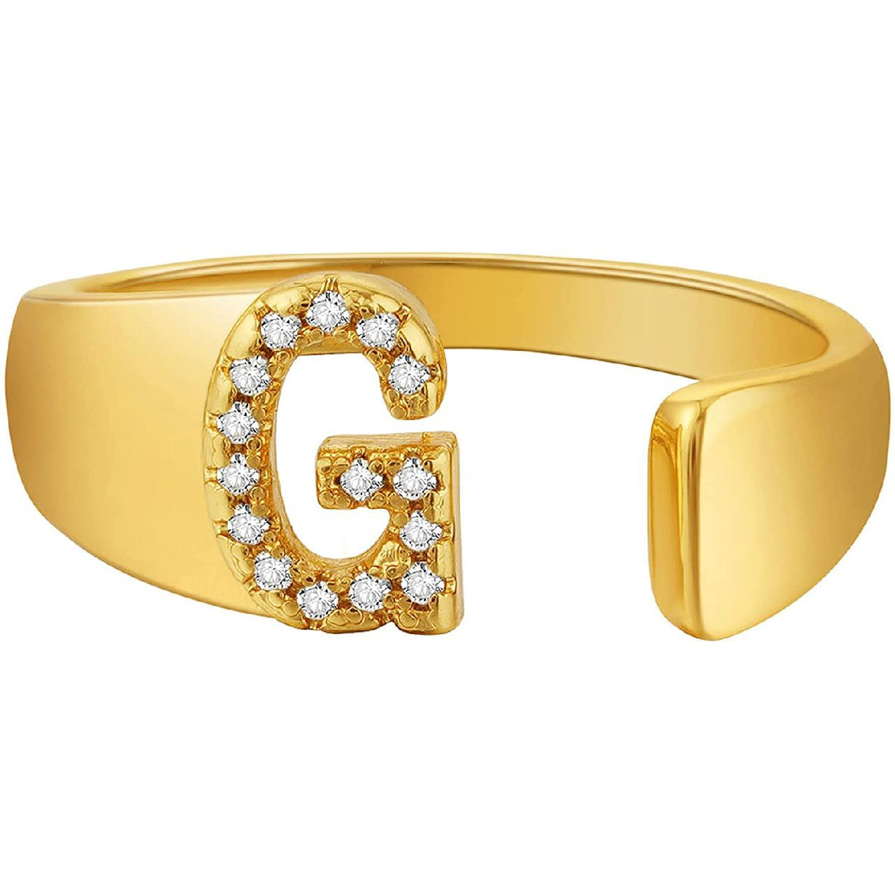 Initial Alphabets Letter CZ Gold Adjustable Band Ring Bulk