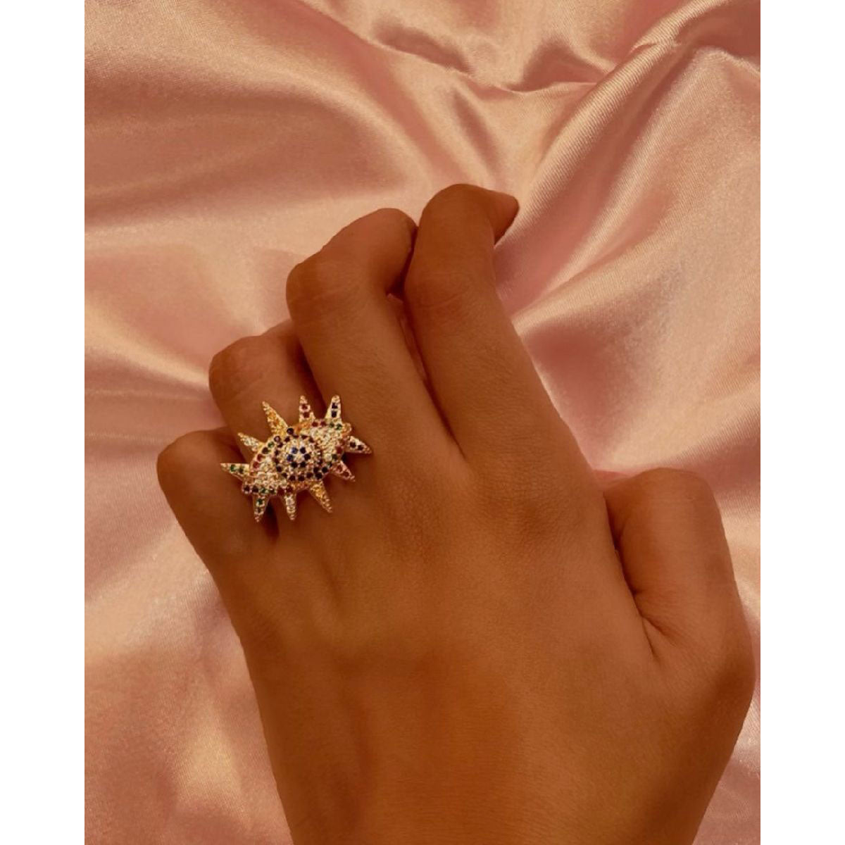 Eyelashes Evil Eye Copper CZ Gold Free Size Adjustable Ring Bulk