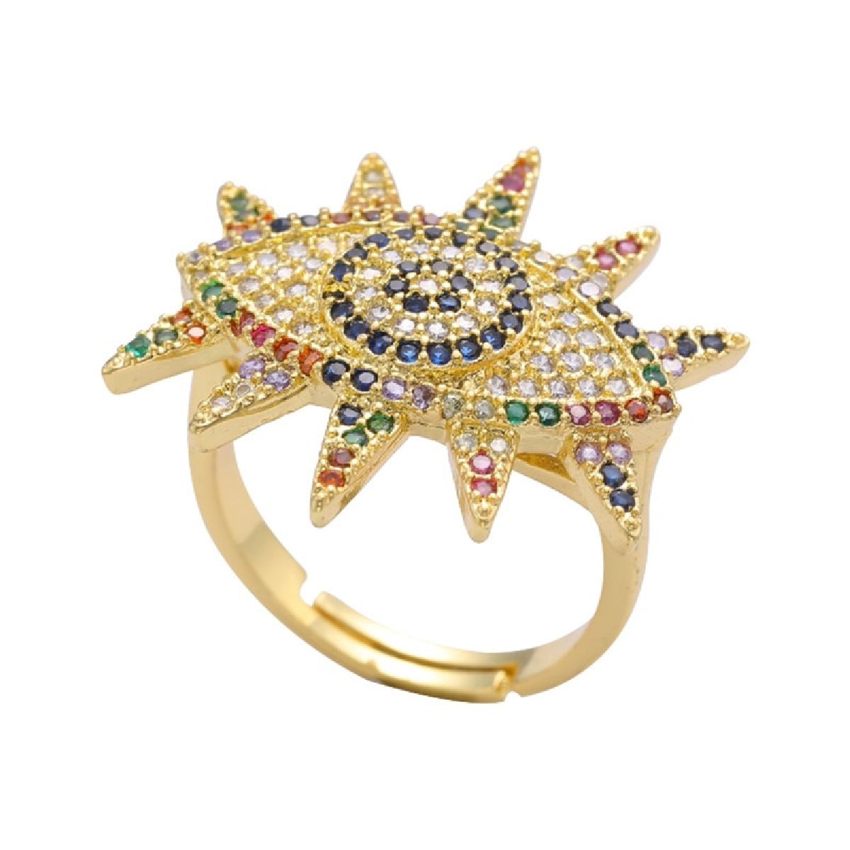 Eyelashes Evil Eye Copper CZ Gold Free Size Adjustable Ring Bulk