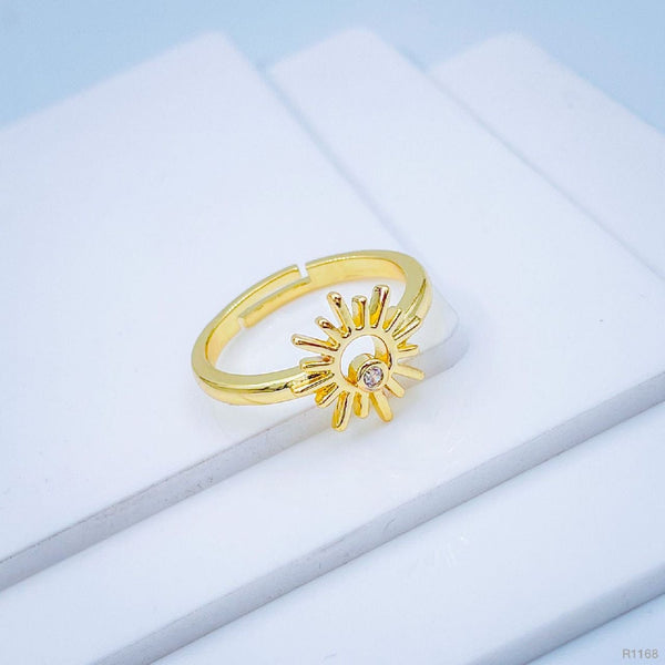 Gold Cubic Zirconia Sun Copper Free Size Adjustable Band Ring Bulk Main image