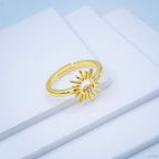 Gold Cubic Zirconia Sun Copper Free Size Adjustable Band Ring Bulk