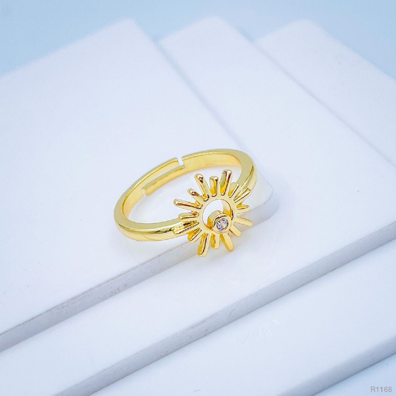 Gold Cubic Zirconia Sun Copper Free Size Adjustable Band Ring Bulk