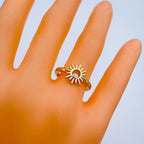 Gold Cubic Zirconia Sun Copper Free Size Adjustable Band Ring Bulk