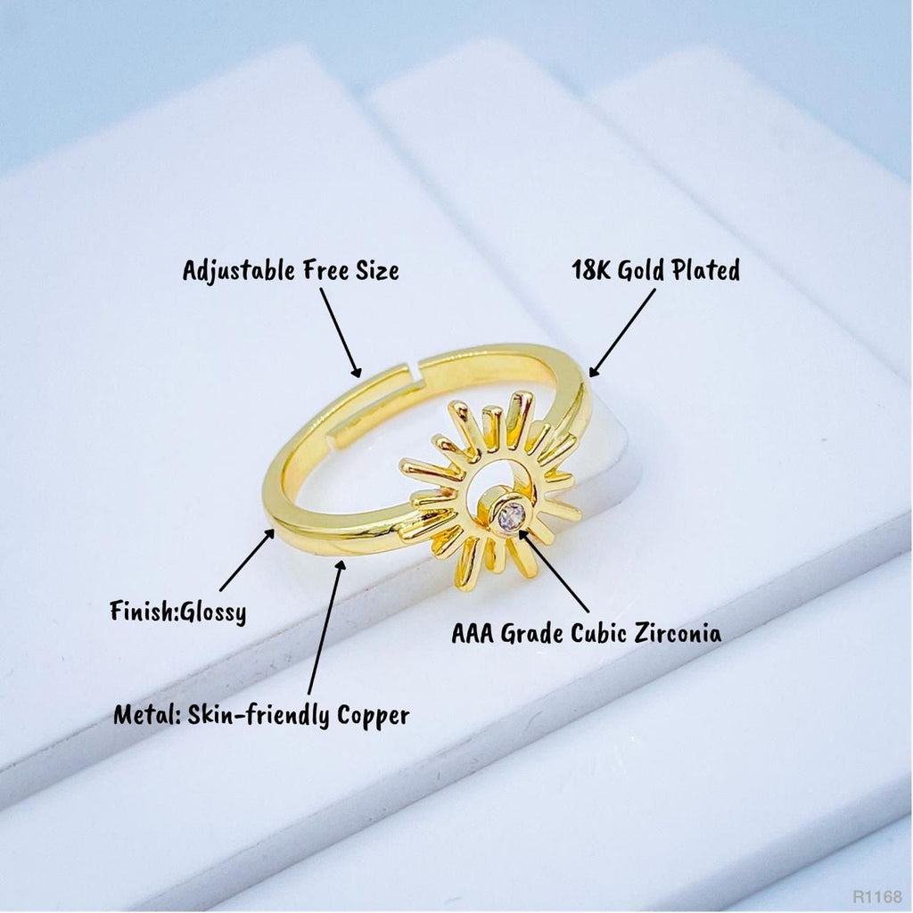 Gold Cubic Zirconia Sun Copper Free Size Adjustable Band Ring Bulk